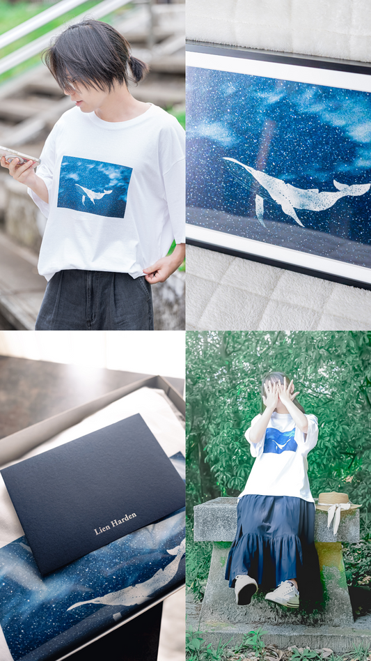 《星影に溶けるクジラ》展示会体験セット｜アルミ額装 + Tシャツ + 詩カード + BOX